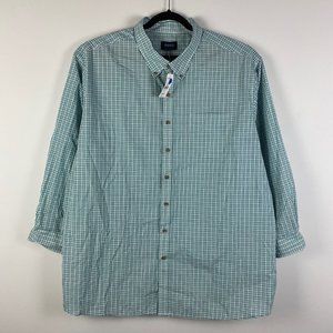 HB Mens 3XL Button Down Shirt Long Sleeve Blue Plaid Cotton Polyester
